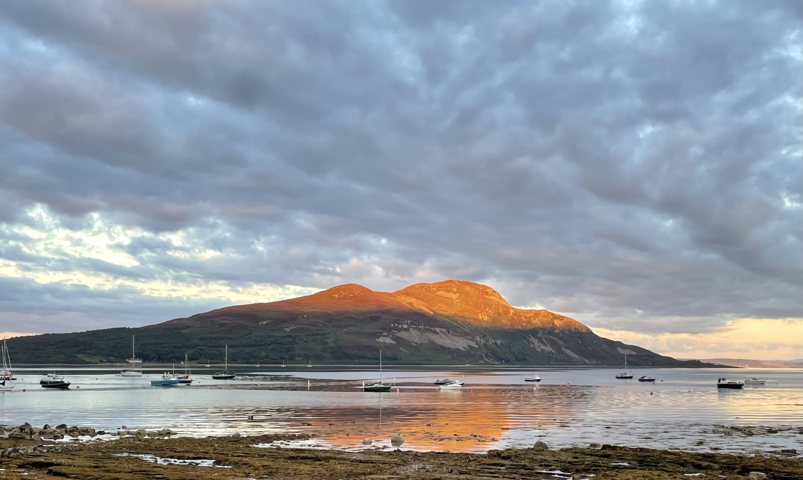Looking over to Holy Isle at sunset from Lamlash, Isle of Arran 